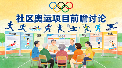 奥运会五环标志与运动员剪影 - 社区内奥运项目前瞻讨论