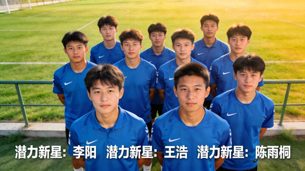 青年球员训练营合影，重点标注几位潜力新星